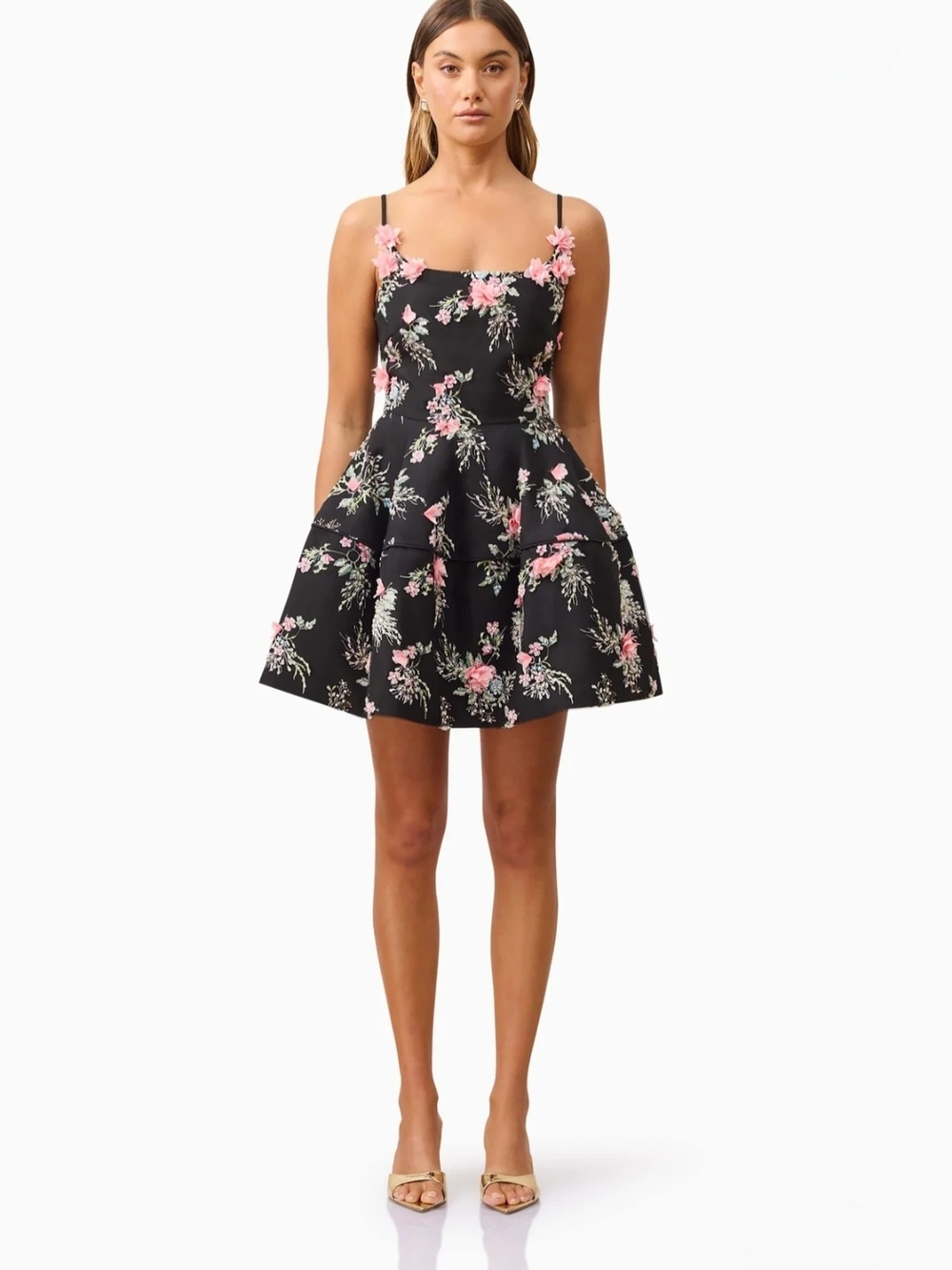 NWT Gaia Floral Mini Dress in Black SZ M - Picture 2 of 12